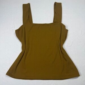 Evereve Ribbed Tank Top Women's M Mustard Square Neck Sleeveless Casual Layer